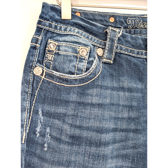 VTG Y2K Miss Me Sequin Vine Pocket Low Rise Boot Cut Distressed Bling Jeans 27 - Picture 5 of 15